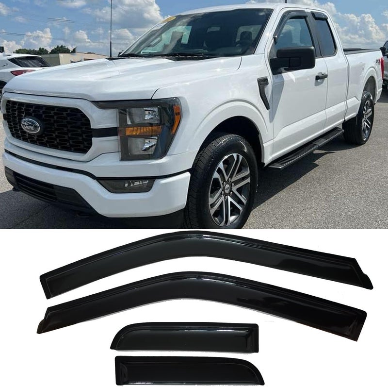 TONOYTIM Window Visors Rain Guards Side Wind Deflectors for 2015-2025 Ford F150 Extended Cab/Super Cab,2017-2025 F250/350 SuperDuty Super Cab, Vent Guard Shade Sun 94974 4-Pieces Set - Image 2